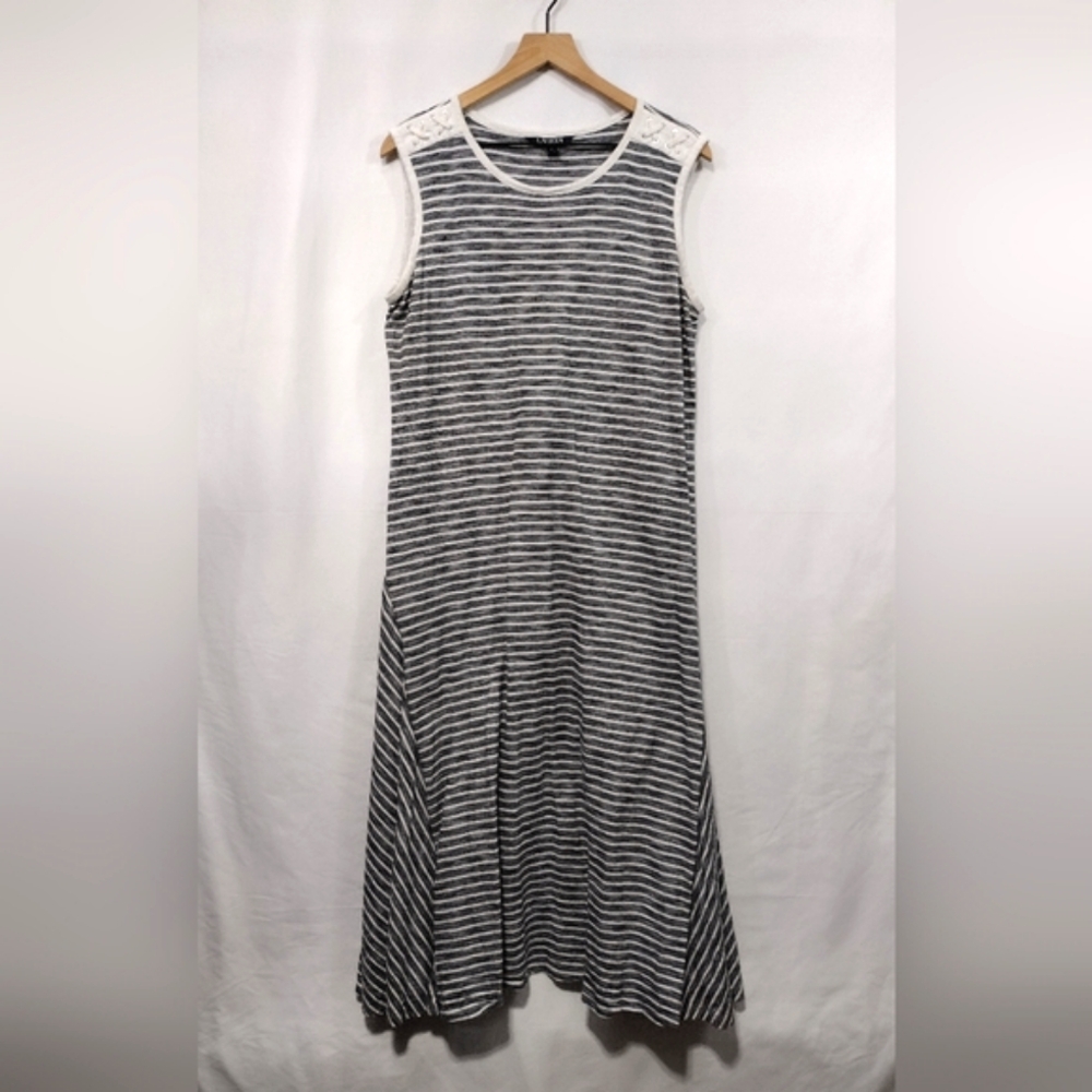 Lauren Ralph Lauren Sleeveless Stripped Dress Women's XL Black White Casual